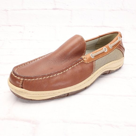 Johnston & Murphy Loafer Boat Shoes Size 8M Brown/Tan Leather Slip-On Mesh - Picture 3 of 9